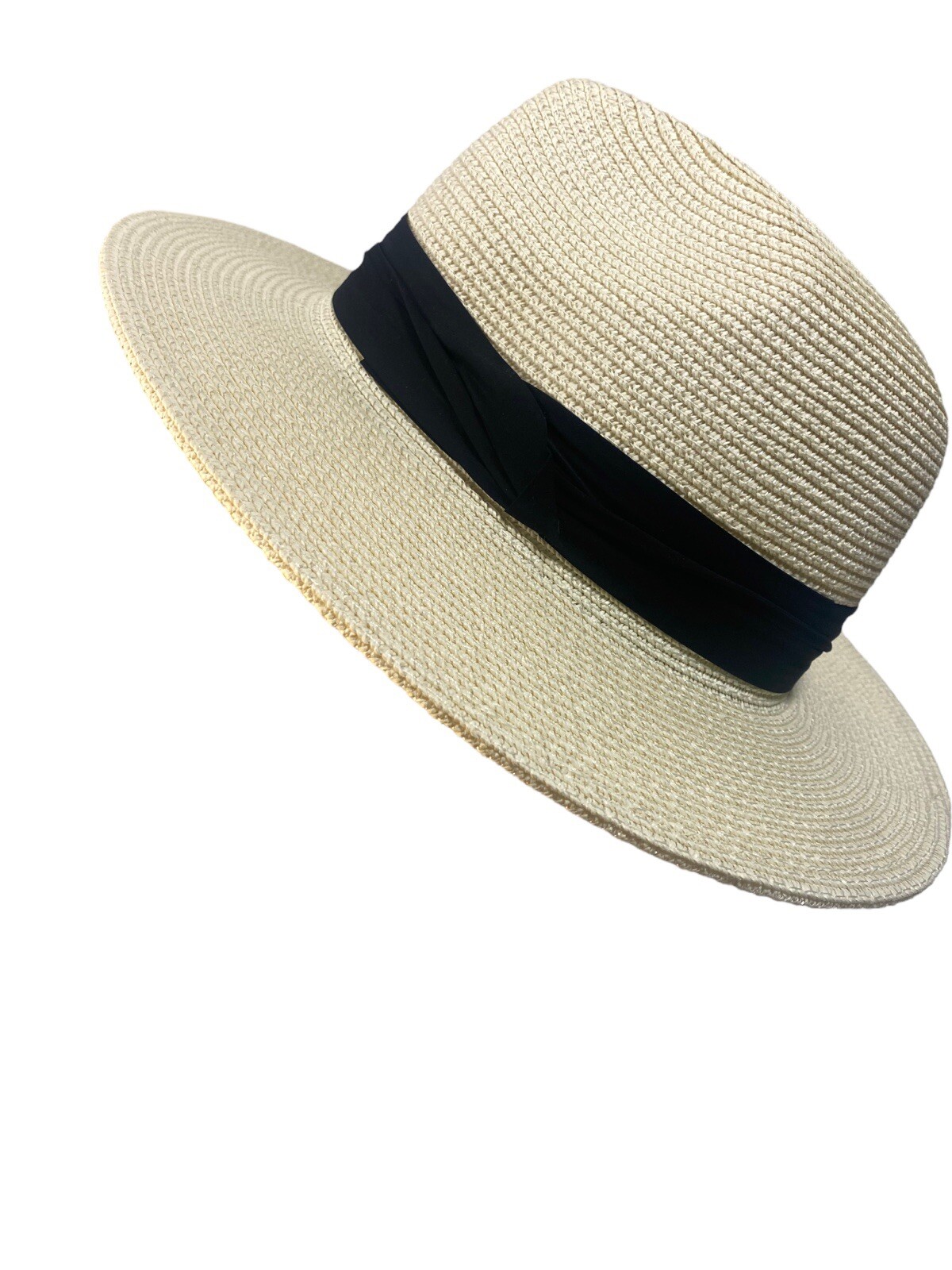 Panama Hat 90% Paper Straw Fodera wide brim Cream White black band Adjustable
