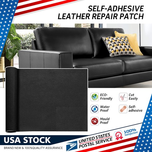 Leather Repair Black Self-Adhesive Patch for Car Seats Couch Furniture Sofa Seat