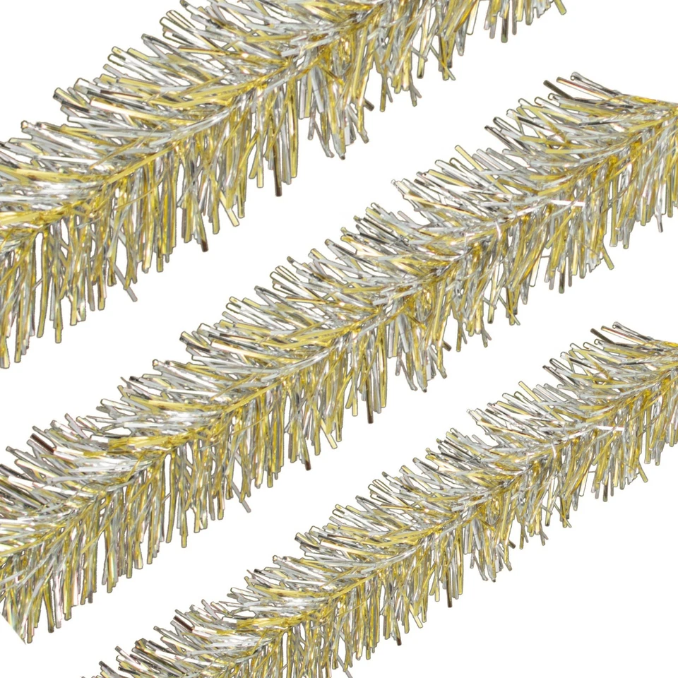 Guirnalda de oropel dorado y plateado 30 pies de largo 3 pulgadas de ancho cepillo de oropel de Navidad dorado Foto 2 de 4
