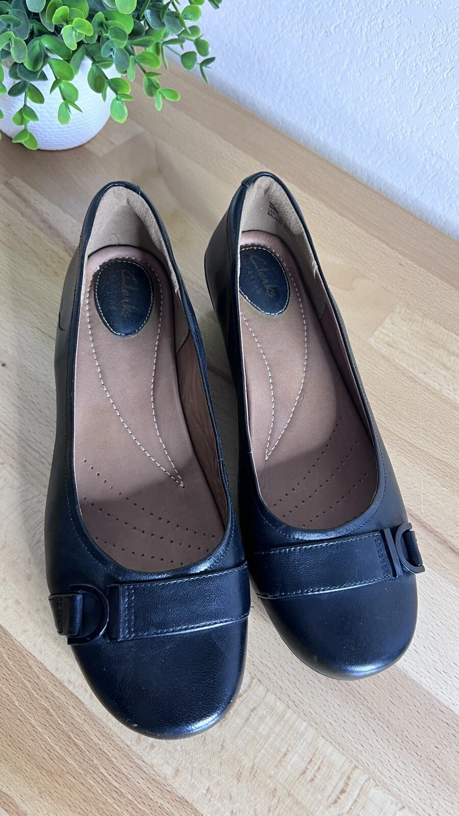 CLARKS ARTISAN scarpe donna pelle coro concerto fascia nere 9M fibbia comoda