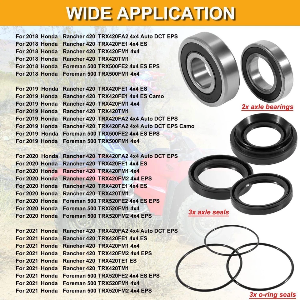 Rear Wheel Axle Bearing Kit for 2014-2021 Honda Rancher 420 TRX420 Foreman 500 Foto 4 de 4