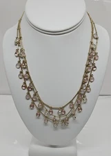 Anne Klein Multi Strand Necklace Layered Pink Glass Gold Tone 18" Adjustable