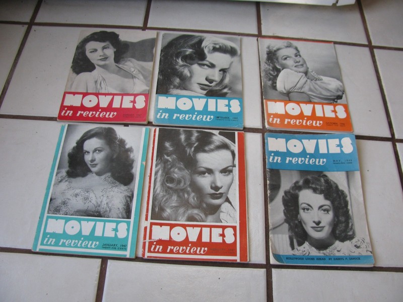 6 VINTAGE 1946 - 47 MOVIES IN REVIEW MAGAZINES CELEBRITIES BACALL, CRAWFORD ETC