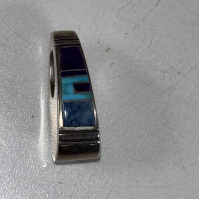Vintage Native American Multi Gem Inlay Silver Necklace Pendant