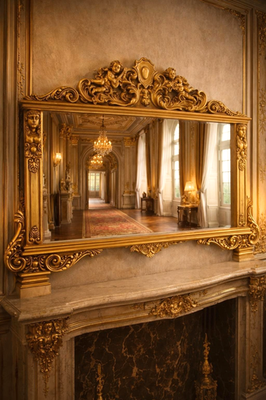 Miroir Mural Rond Cadre Bois Doré - 61 Cm - Globedecor - Neuf