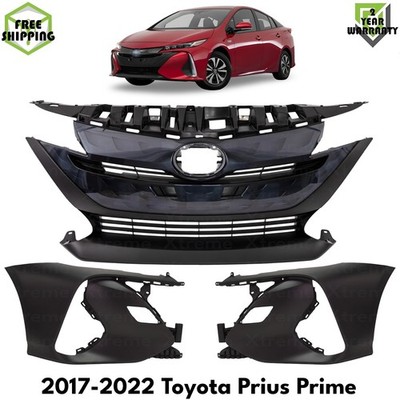 Front Bumper Cover Primed & Bumper Grille For 2017-2022 Toyota Prius Prime