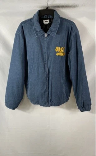 Obey Men's Blue Records Corduroy Jacket Quilted Lined Full Zip Embroidered Sz L - product listing photo