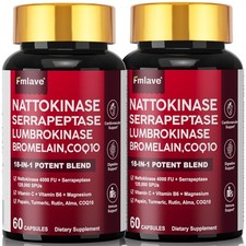 2 pack Nattokinase 4000FU-18-in-1 Vascular  Digestive Support Complex 120 Caps