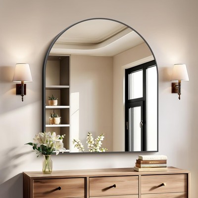 COFENY Black Arch Mirror, 30  x36   Black Mirror for Bathroom, Wide Arched Ba...