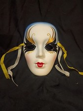 Vintage Mardi Gras Ceramic Painted Wall Hanging Masked Face 41/2 " By 3"