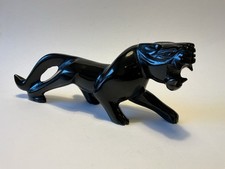 Vintage Black Carved Obsidian / Onyx Panther, Jaguar Sculpture Figurine Ornament