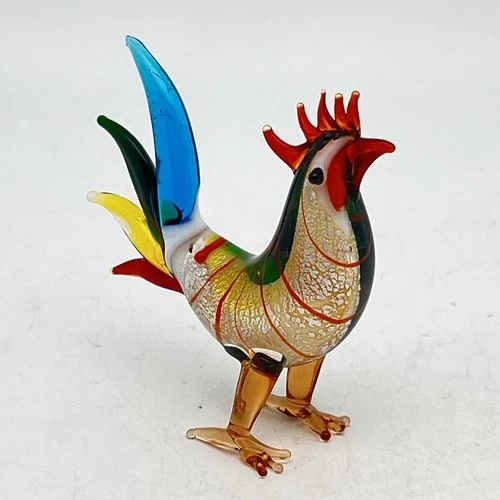 Vintage Murano Glass Rooster Sculpture Figurine Hand Blown Glass 2.75” Tall