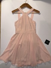Women’s NEW LULU’S BLUSH PINK HALTER Lined Fit & Flare DRESS SIZE-S