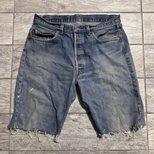 VINTAGE Levi  s 501 Button Fly Cutoff Denim Shorts  70s  80s 32  x11  Thrashed