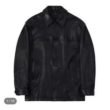 Noir Hermes Leather Car Coat Black Size 50 - Pre-Owned Official