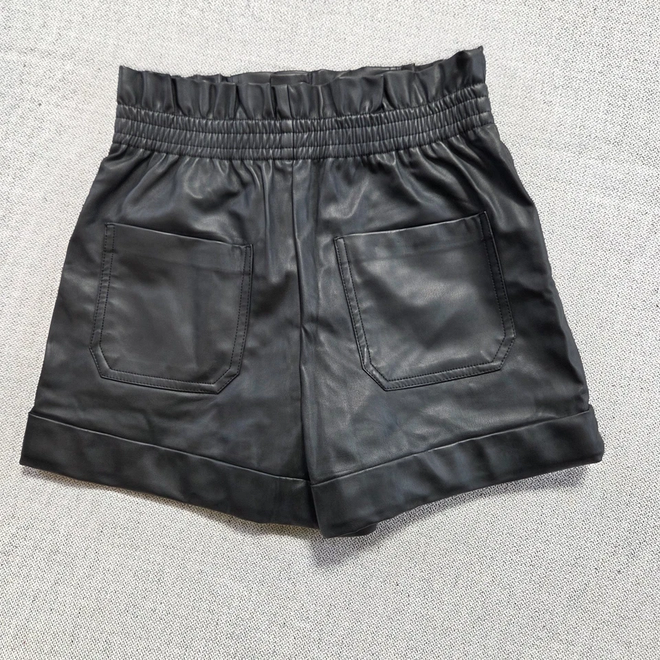 Zara Faux Leather Shorts Womens Size Small Black Elastic Waist Pockets - Image 4 of 4
