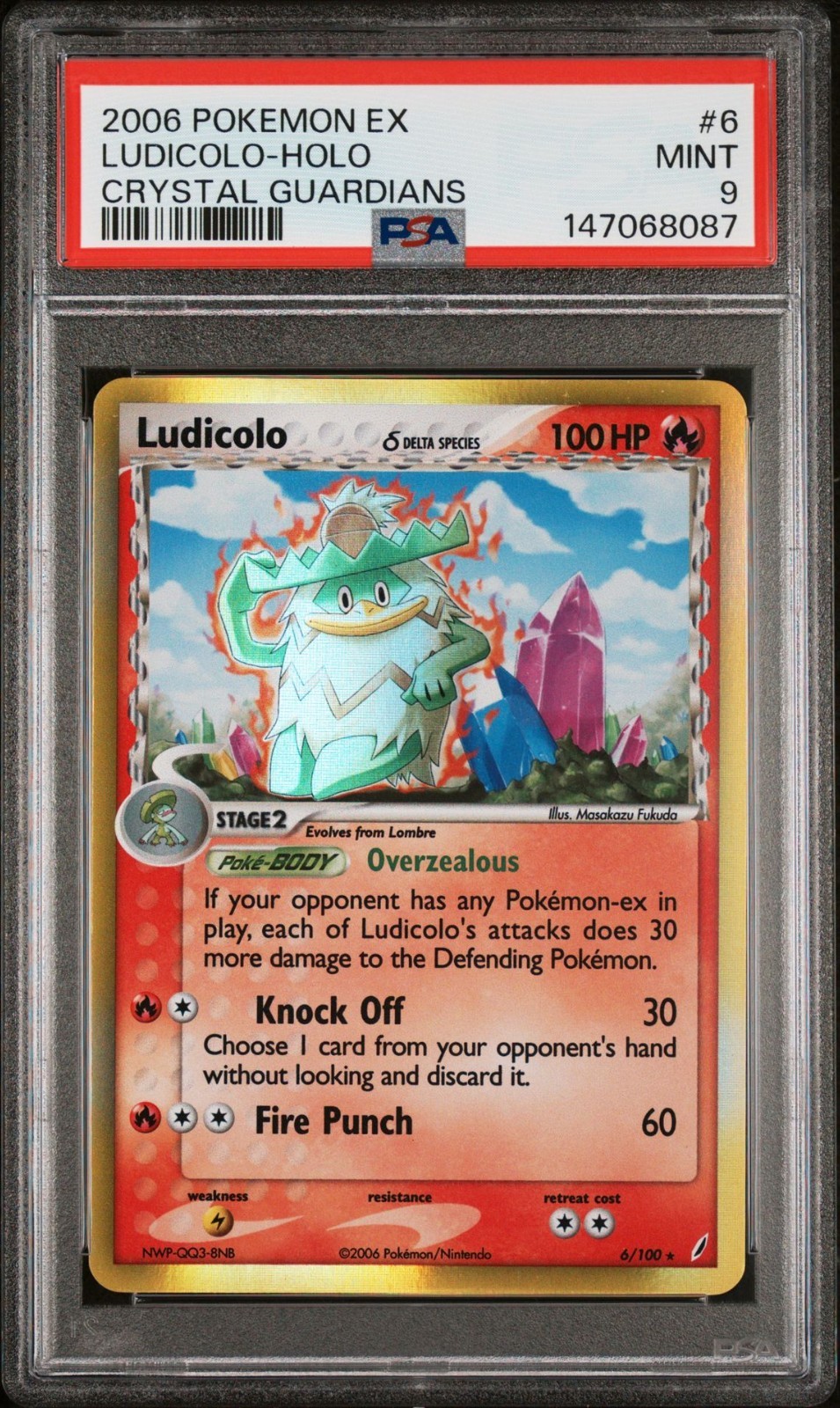 2006 POKEMON EX CRYSTAL GUARDIANS #6 LUDICOLO-HOLO PSA 9 MINT