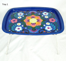 Vintage Retro Worcester Ware Metal Folding Table Tray Camping Picnic Caravan Car
