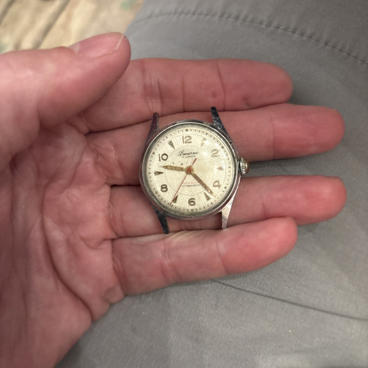 Vintage Lucerne Red Dial Wristwatch with Roman Numerals SOLD c1965 Lucerne Sport chronograph NOS - Birth Year Watches main image 2