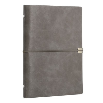 A5 Leather Binder Journal Cover, 6 Ring Elastic Closure, Gray