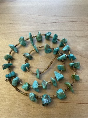 Native American Navajo Turquoise Nuggets & Heishi Bead Necklace 23 