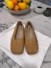 The row square pony ballet flat shoes in tan camel 36