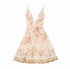 NWT Zimmermann 2026 New Cream Peony Floral Silk Linen V-Neck Cami Midi Dress