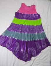 Ladies Free Size - Pink/Purple/Green Tie Die Sleeveless Summer Dress