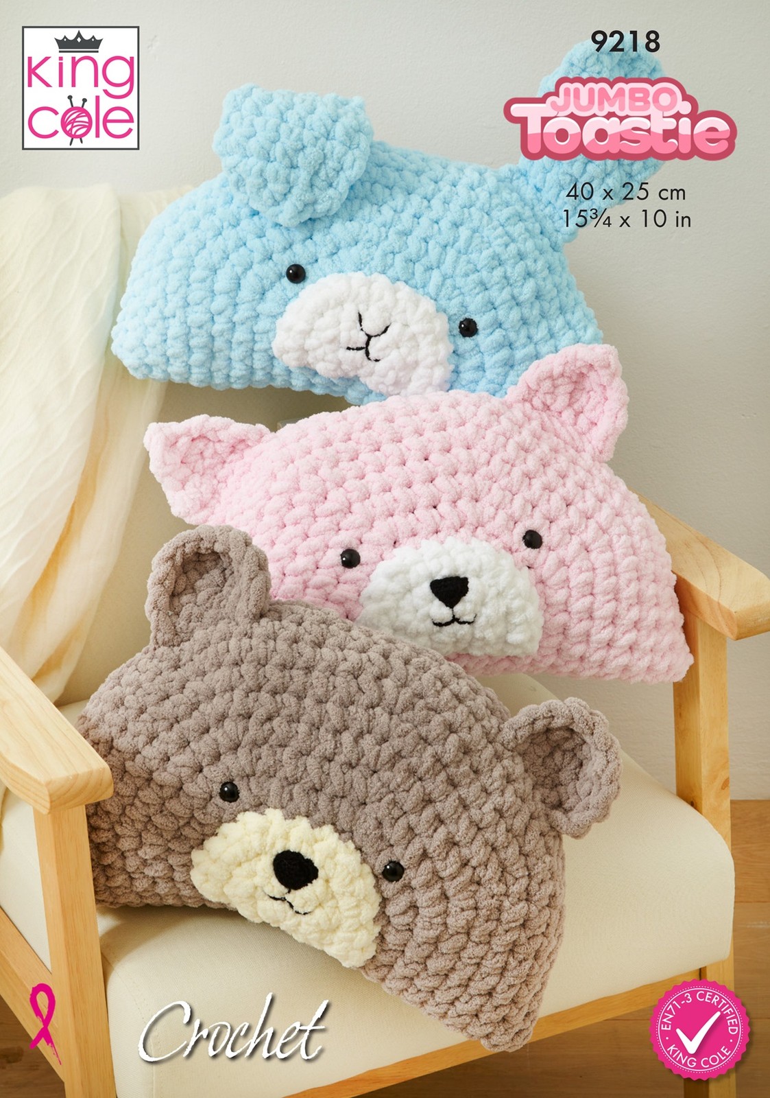 King Cole Animal Pillows Crochet Pattern 9218 - Mega Chunky - Image 3