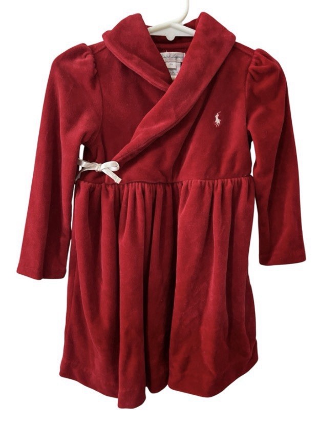 Polo Ralph Lauren 18m Baby Girls Red Velour A-Line Dress Bloomer Holiday Wrap
