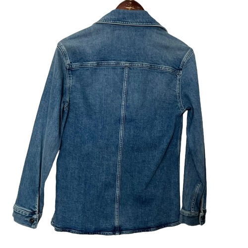 Chaqueta de mezclilla Lafayette 148 para mujer XXS desteñida azul horizonte jean bolsillo utilitario nueva - Imagen 4 de 13