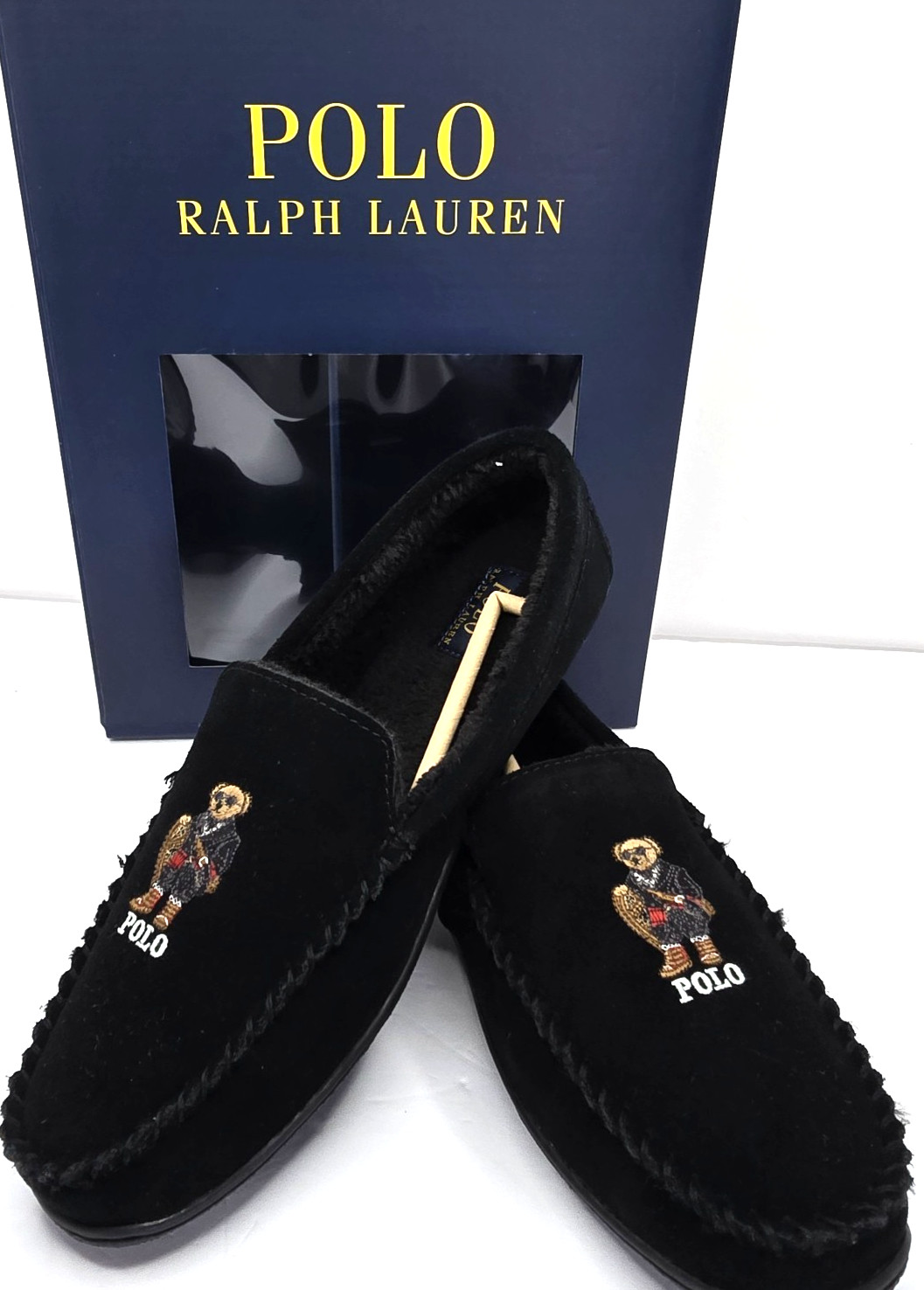Polo Ralph Lauren Mens Black Holiday Brenan Bear Moccasin Slippers- Size 10-NIB thumbnail 12