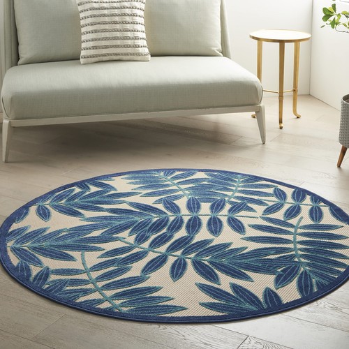 Nourison Aloha Indoor/Outdoor Navy 5'3" x Round Area Rug, Easy Cleaning, Non ... - Picture 4 of 10