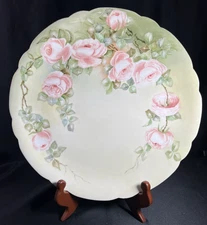 J.P.L. (Jean Pouyat Limoges) Hand Painted Charger Pink Roses, Artist Signed
