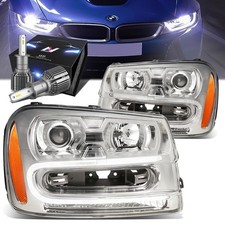 CARCASA CROMADA PROYECTOR FARO + VENTILADOR LED KIT OCULTO PARA 02-09 CHEVY TRAILBLAZER