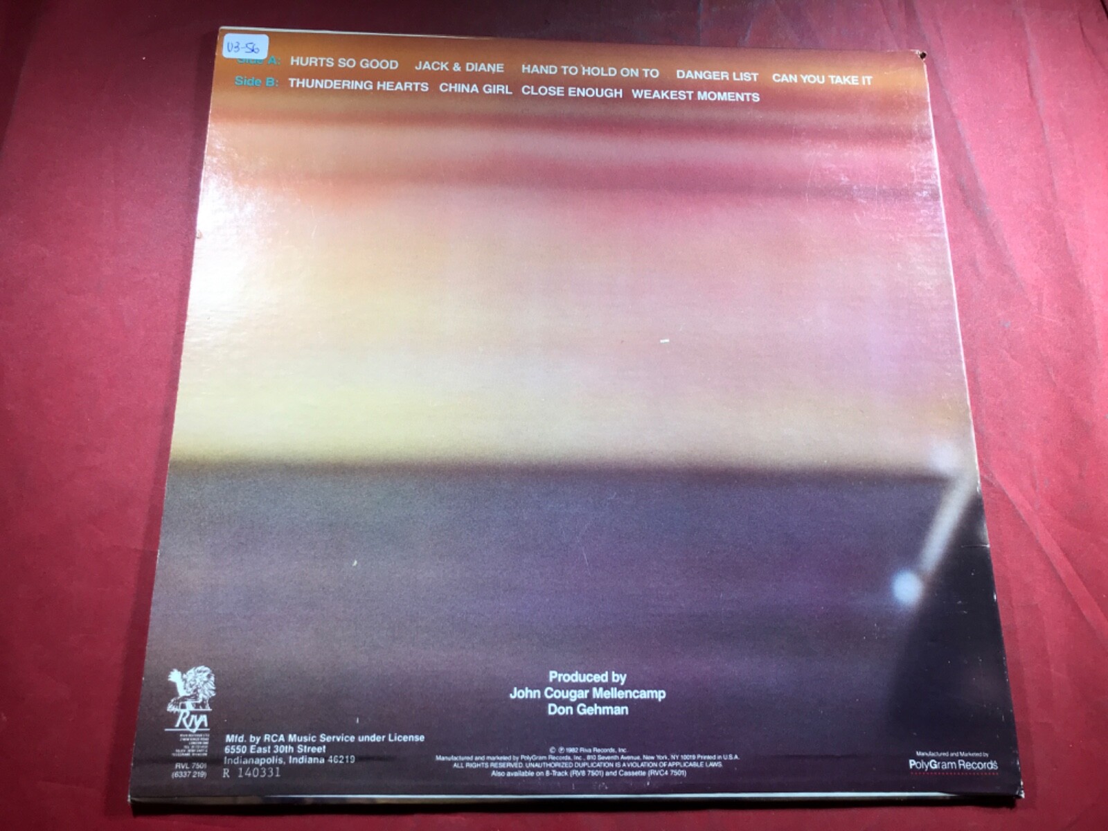 U3-58 JOHN COUGAR American Fool ... 1982 ... RVL-7501 thumbnail 2