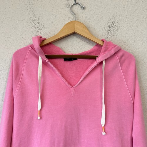 J. CREW Garment Dyed Terry Hoodie Womens XL Larkspur Pink V-Neck Cotton *FLAW* - Picture 4 of 11