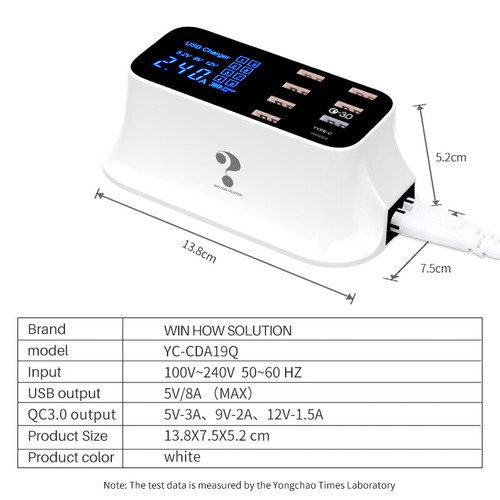 Multiple Port USB Charger HUB Station QC 3.0 8 Port Desktop LCD LED Display 40W - 第 11/16 張圖片