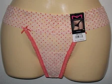 MAIDENFORM - NEW - SHEER PINK &  WHITE POLKA DOTS LACE THONG  PANTY - ONE SIZE