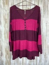 FP Beach Free People "Gold Rush" Pink Purple Linen Slub Oversized Tunic Top M