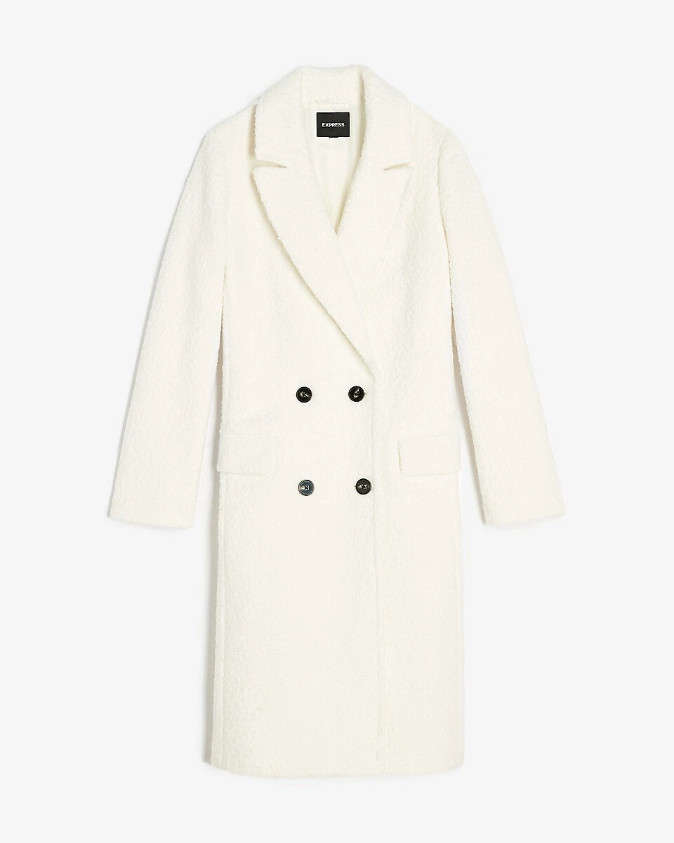 NEW EXPRESS $198 IVORY SHERPA DOUBLE BREASTED CAR COAT SZ L LARGE | eBay