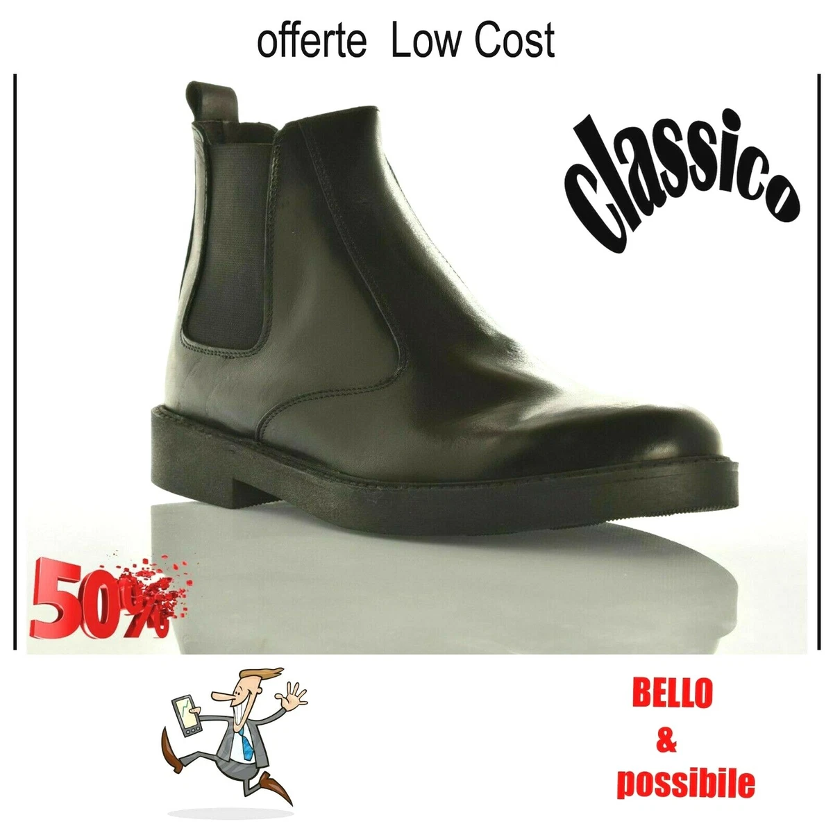 Stivaletti uomo beatles pelle NERO SCARPE tronchetto chelsea