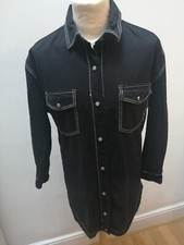 Missguided Belted Contrast Stitch Denim Shirt Dress Black Size 8 EU 36 BNWT