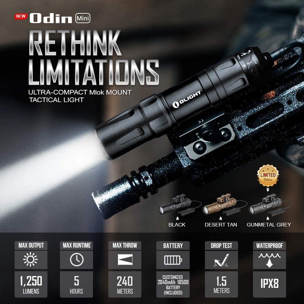 OLIGHT Odin Mini 1250 Lumen Weapon Light M-LOK Rail Mounted OLIGHT Odin Mini 1250 Lumen Weapon Light M-LOK Rail Mounted
