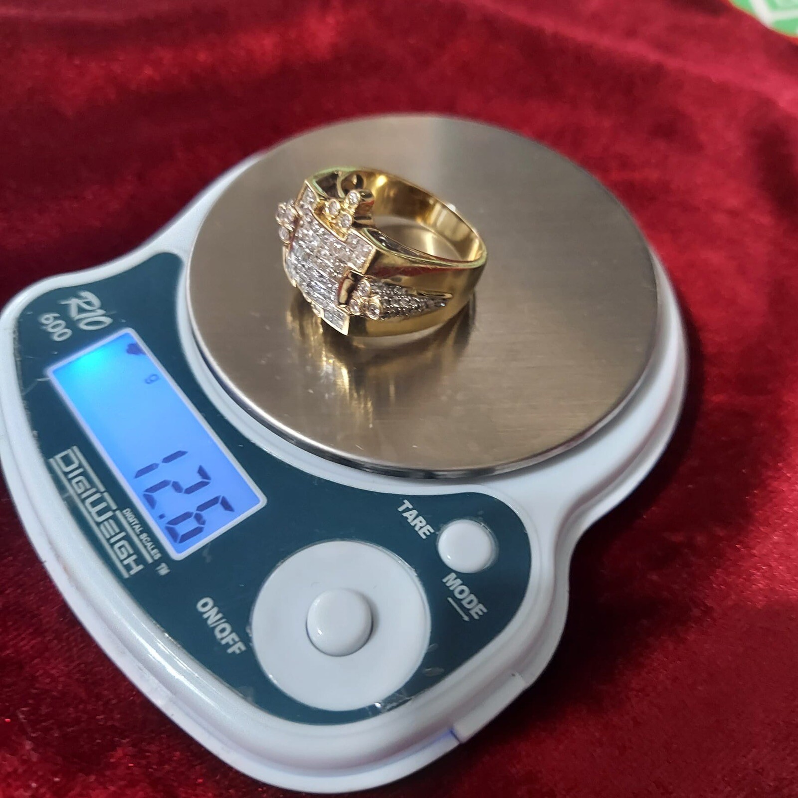 Men 14K solid gold real diamond ring Size 11 - image 7