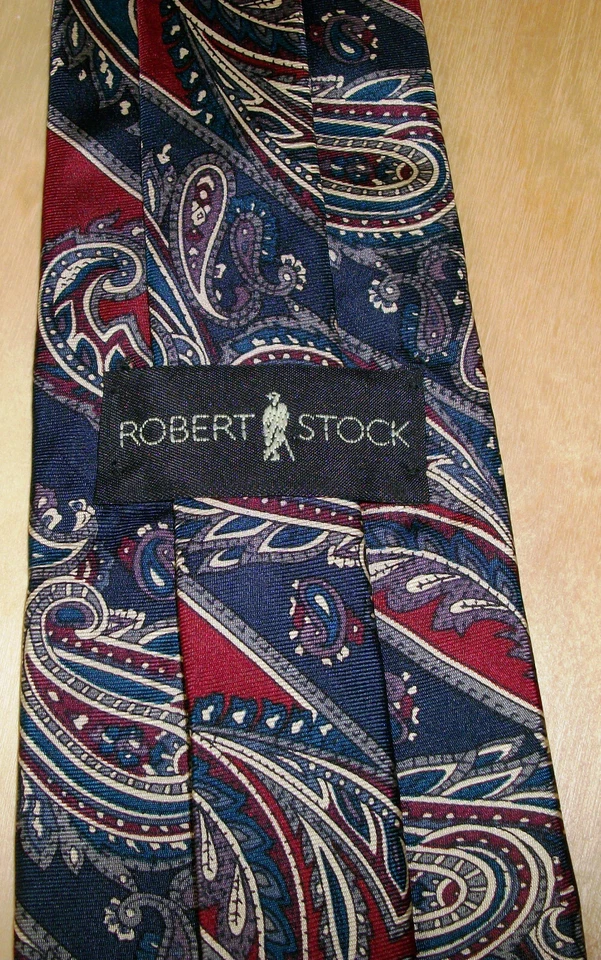 Corbata Robert Stock roja y azul cachemira para hombre de seda 58" de largo x 3,75" de ancho (D511) Foto 4 de 4