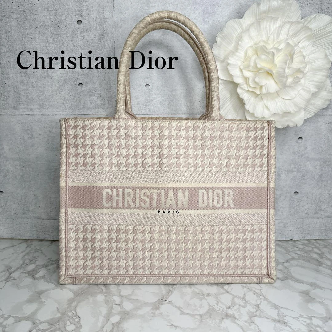 Authentique fourre tout Christian Dior Book rose moyen pied de poule expédié du Japon