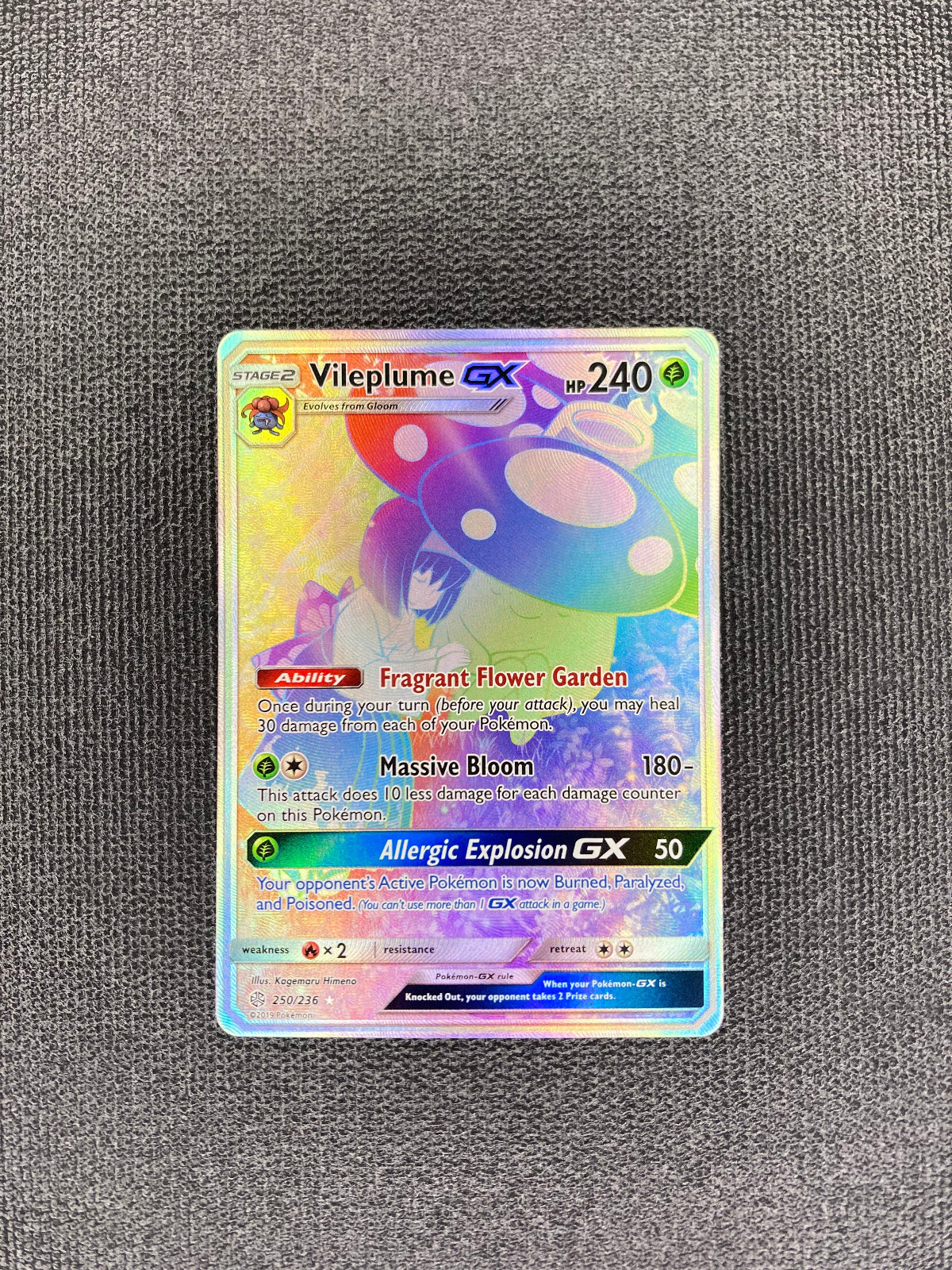 Pokemon TCG Sun & Moon Cosmic Eclipse Vileplume GX 250/236 Secret Rare Rainbow