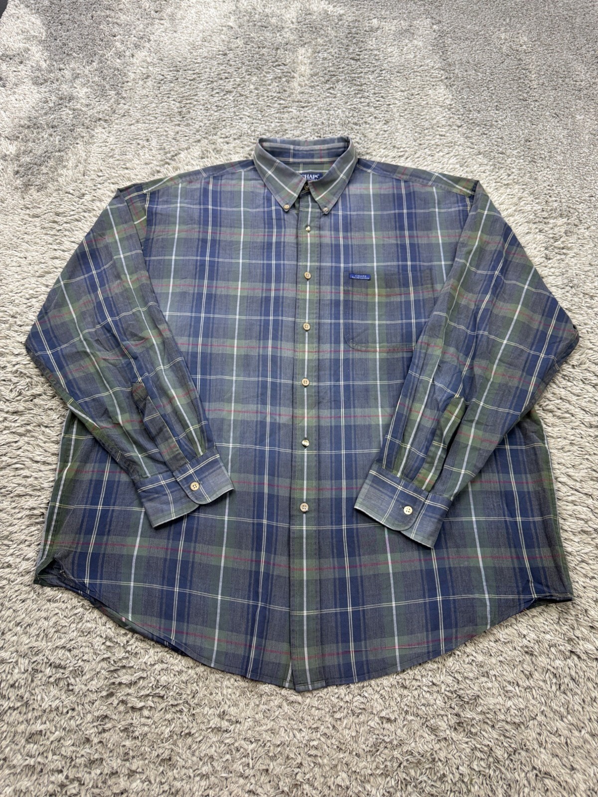 Chaps Ralph Lauren Shirt Men XL Green Nova Check Long Sleeve Button Down Vtg Y2K