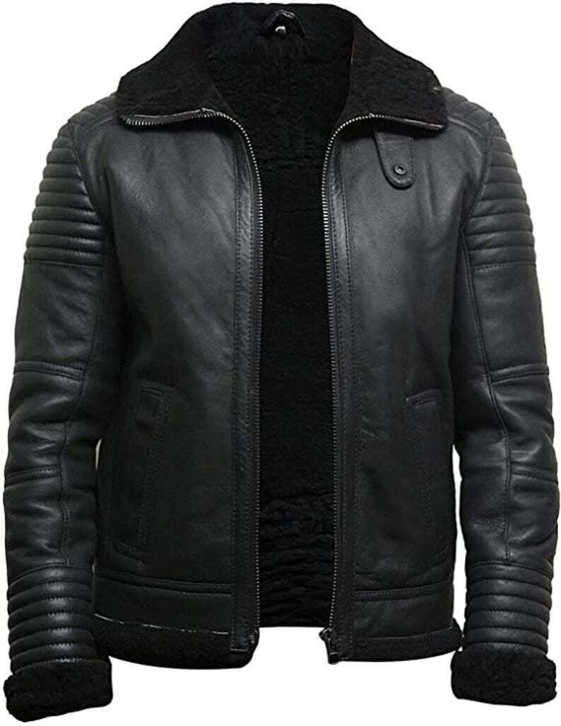 Chaqueta de cuero real aviador de la RAF para hombre Bomber B3 piel de oveja ...